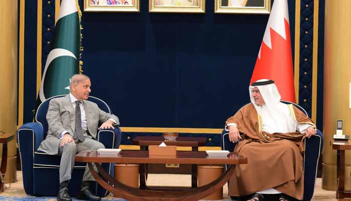PM Shehbaz Sharif (left) and Bahrain Crown Prince and PM Salman bin Hamad Al Khalifa at Bahrain International Airport in Manama on November 26, 2025. — X@GovtofPakistan