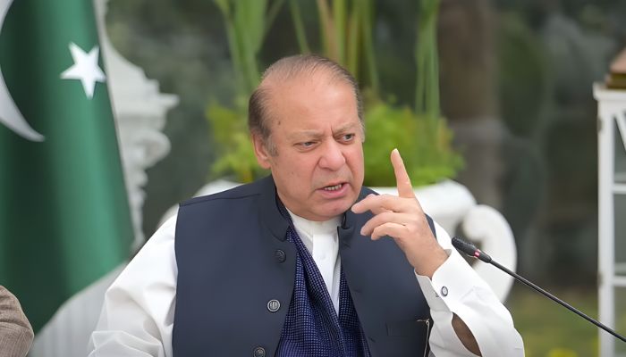 Former prime minister and PML-N President Nawaz Sharif speaks during a gathering of the newly-elected parliamentarians in Lahore, November 26, 2025. — Screengrab via YouTube/Geo News