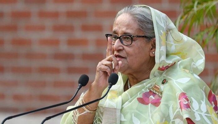 Former Bangladesh PM Sheikh Hasina gestures during a meeting with foreign observers and journalists at the Prime Ministers residence in Dhaka, Bangladesh, January 8, 2024. — Reuters