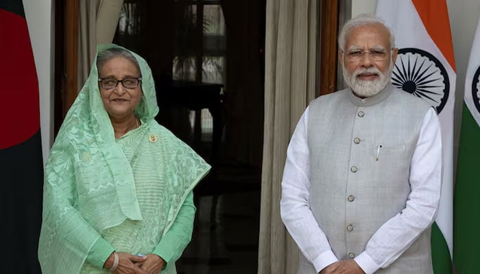 Bangladeshs Prime Minister Sheikh Hasina and her Indian counterpart Narendra Modi pose during a photo opportunity ahead of their meeting at Hyderabad House in New Delhi, India September 6, 2022. — Reuters