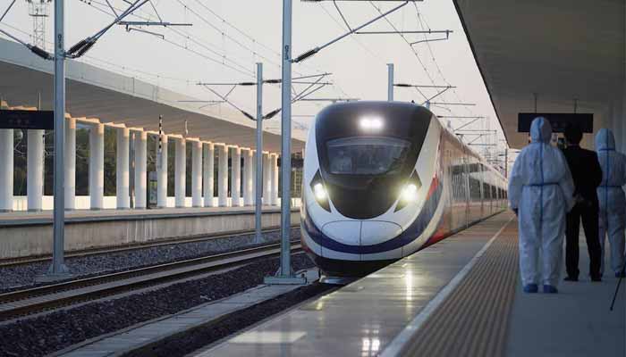 A train is ready on the station during the handover ceremony of the high-speed rail project linking the Chinese southwestern city of Kunming with Vientiane, in Vientiane, Laos, December 3, 2021. — Reuters