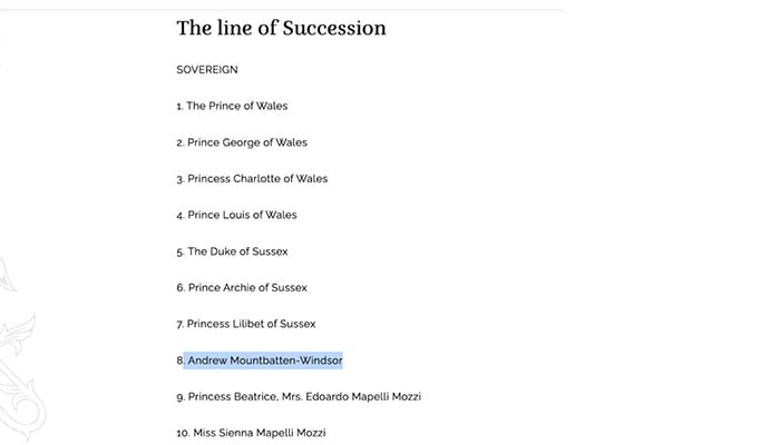 The former Duke of Yorks name updated