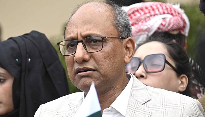 Sindh Labour Minister speaks to the media in Karachi, on August 3, 2025. — INP