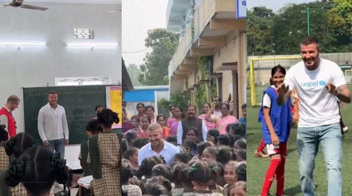 David Beckham balances sport and service on visit to Indian school