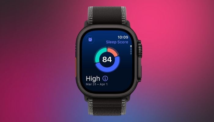 An undated image of Apple Watch Ultra 3 showcasing the Sleep Score feature. — Apple/Canva