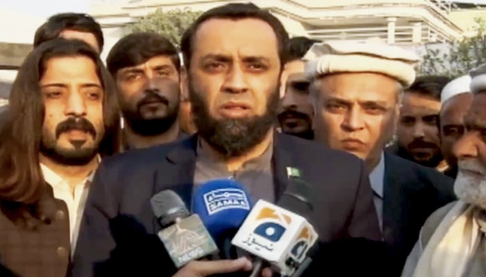 Information Minister Attaullah Tarar speaks to the media in Nowshera, Khyber Pakhtunkhwa, November 28, 2025. — Screengrab via YouTube/Geo News