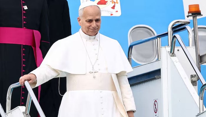 Pope Leo XIV arrives at Esenboga International Airport, during his first apostolic journey, in Ankara, Turkiye on November 27, 2025. — Reuters