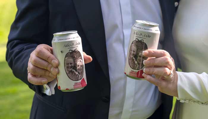 Custom made beer cans are seen during the wedding ceremony for Australia’s Prime Minister Anthony Albanese and his new wife Jodie Haydon in Canberra on November 29, 2025. — AFP