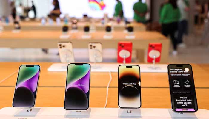 Apple iPhones are seen inside India’s first Apple retail store during a media preview, a day ahead of its launch in Mumbai, India, April 17, 2023. —Reuters/File