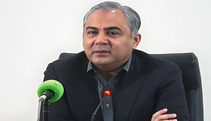 Interior Minister Mohsin Naqvi is addressing a press conference in Islamabad on December 1, 2025. — Screengrab via Geo News