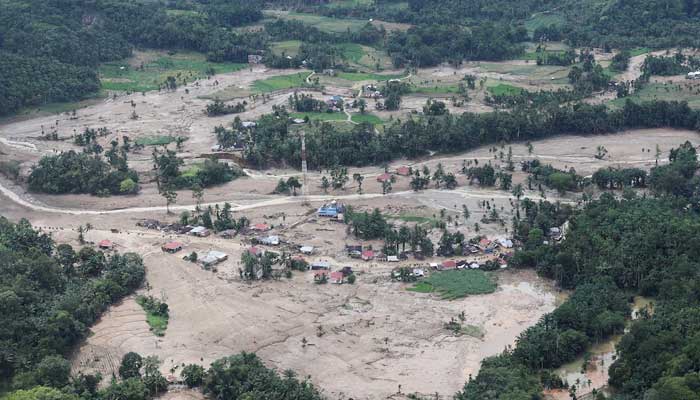 An aerial view shows a damaged area hit by deadly flash floods in Palembayan, Agam regency, West Sumatra province, Indonesia on November 30, 2025. — Reuters