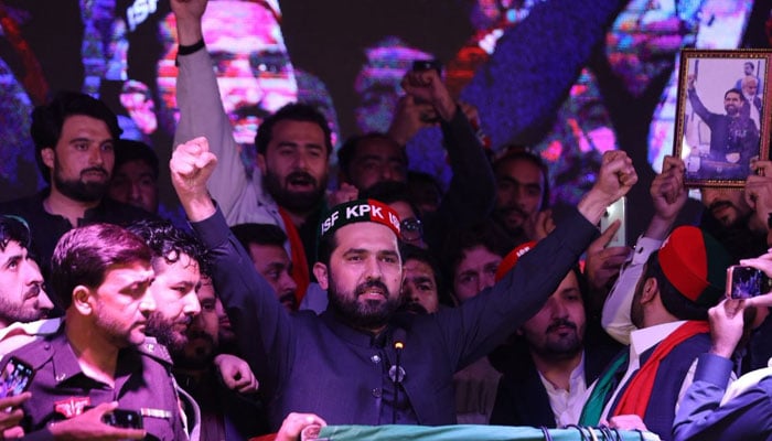 Khyber Pakhtunkhwa Chief Minister Sohail Afridi addresses a public gathering. — X/@SohailAfridiISF/File