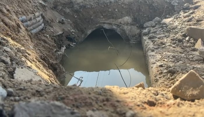 Water can be seen stranded in a stormwater drain in Karachi, on December 1, 2025. — Geo News