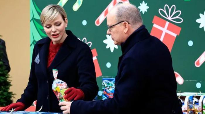Princess Charlene seen with Albert as Monaco lights up