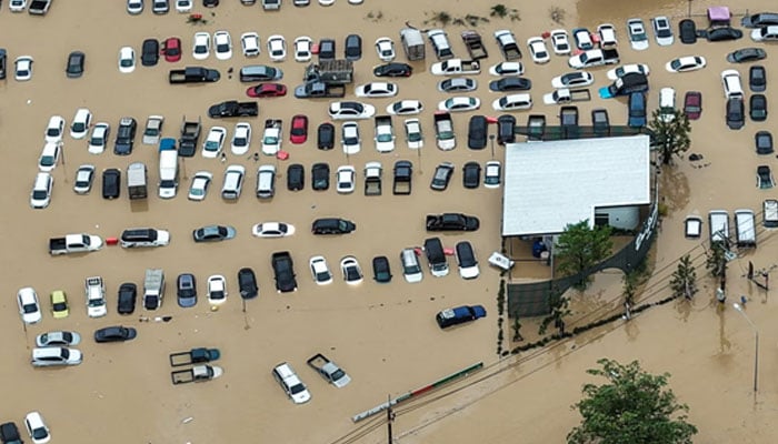 A drone view shows cars parked in a flooded area in Hat Yai district, in Songkhla province, Thailand, November 25. — Reuters