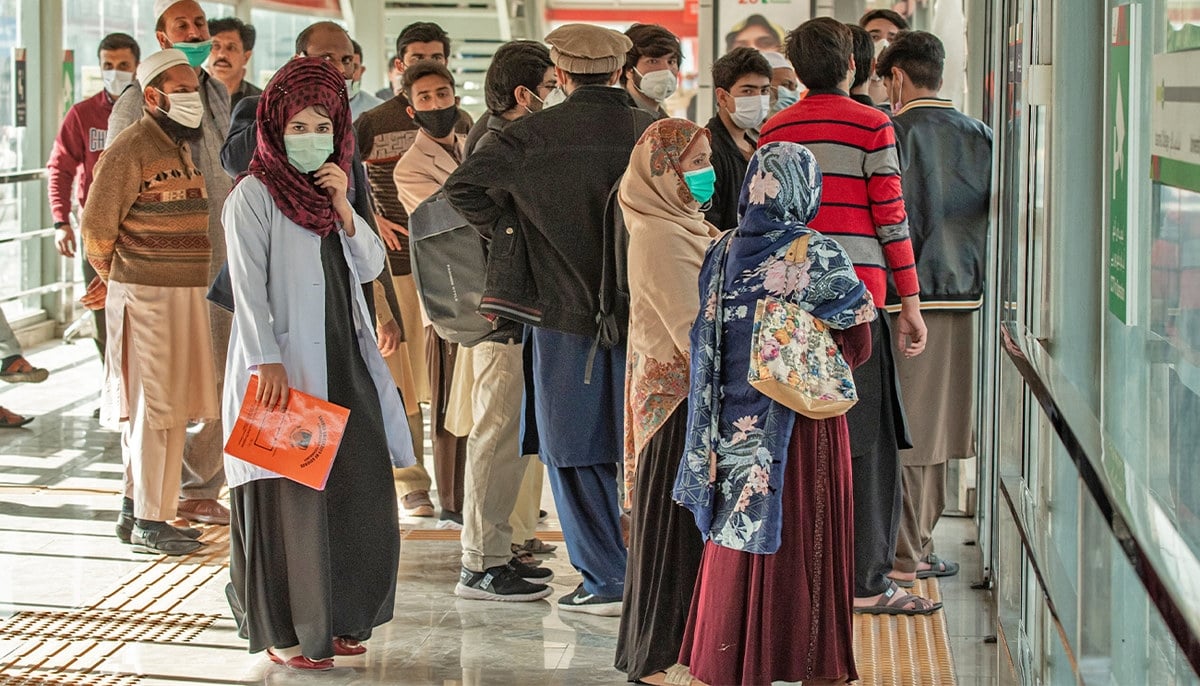 Women wait for the bus at one of the Bus Rapid Transit (BRT) station in Peshawar, Pakistan, on November 4, 2021. — X/@TransPeshawar