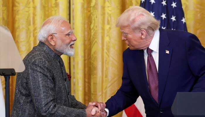 President Donald Trump and Indian Prime Minister Narendra Modi shake hands as they attend a joint press conference at the White House in Washington, DC, US on February 13, 2025. — Reuters
