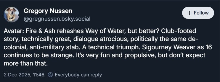 Avatar: Fire And Ash mixed reviews from critics