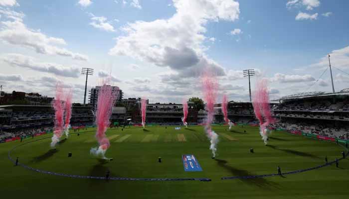 Fireworks are seen ahead of Red for Ruth Day during day 2 of the 1st Rothesay Test Match between England and West Indies at Lords Cricket Ground on July 11, 2024 in London, England. — ECB