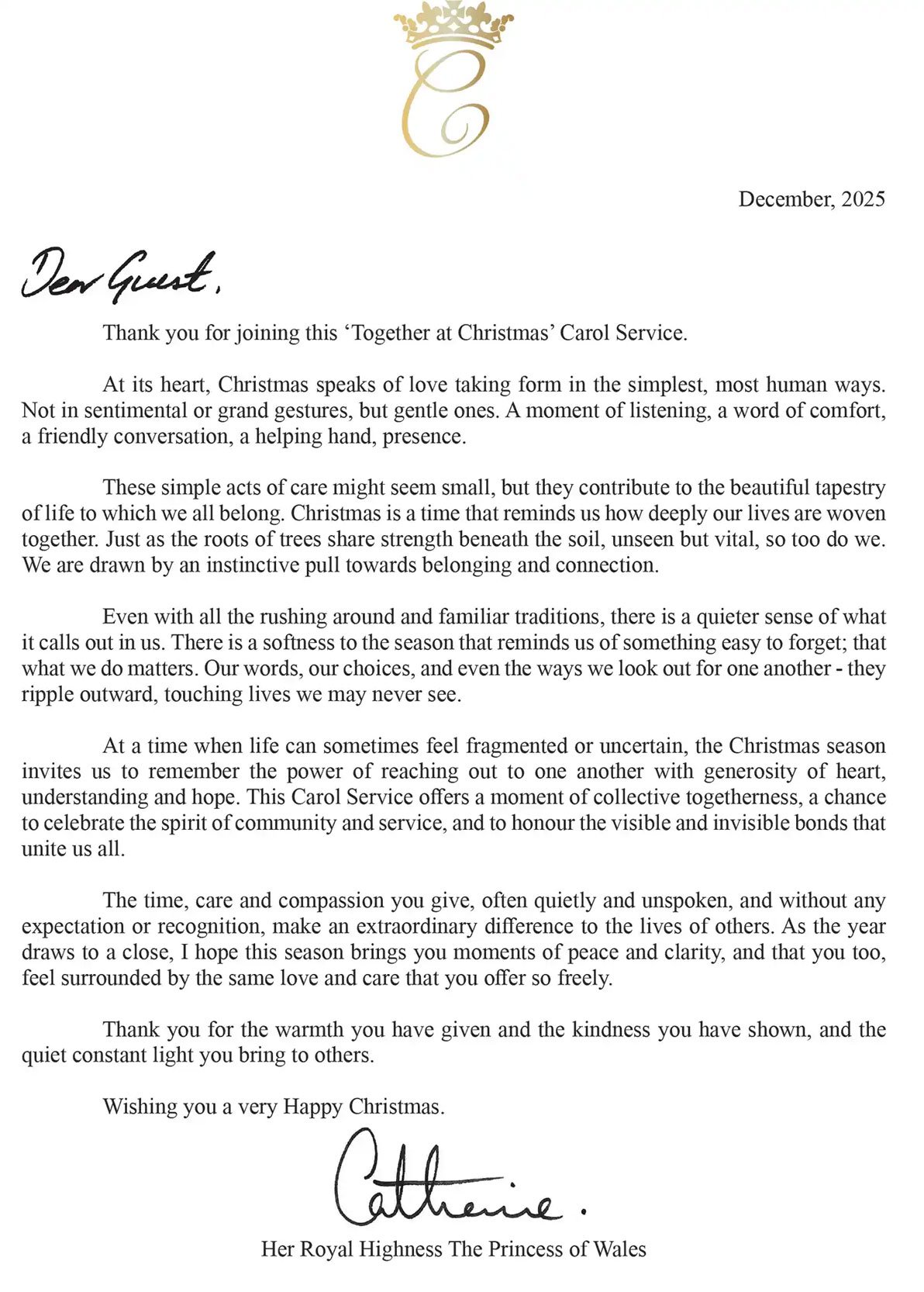 Kate Middleton sends personal letters to unite special guests on Christmas
