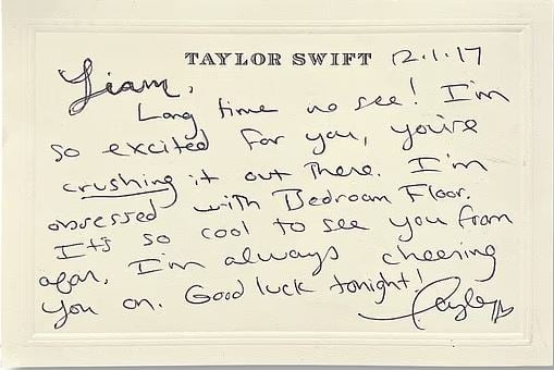 Taylor Swifts handwritten note to Liam Payne auctioned