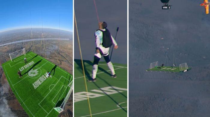 Watch: Russia's Sergey Boytcov plays football on platform flying at 1,800m altitude