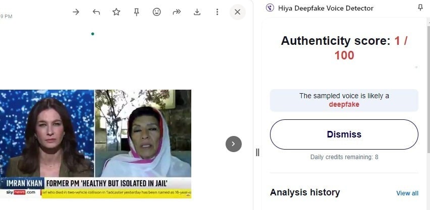 Hiya gave the audio a score of only 1 out of 100.
