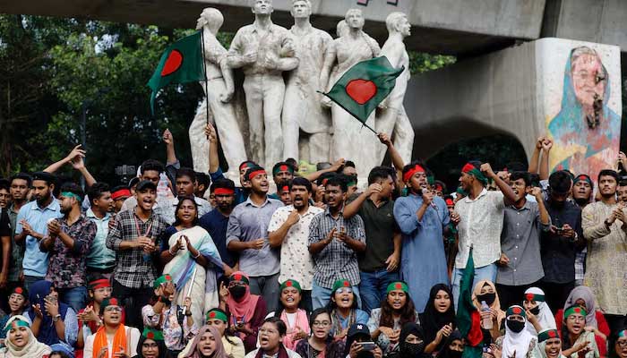 Activists of the Anti-Discriminatory Student Movement gather at the University of Dhakas Teacher Student Center (TSC) in Dhaka, Bangladesh, August 13, 2024. — Reuters