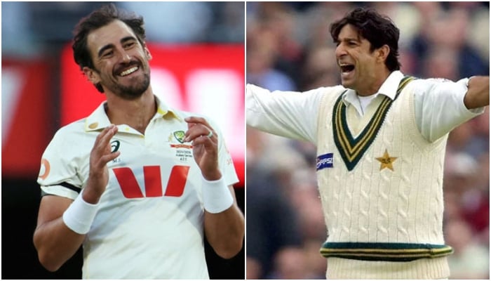 This collage of pictures shows Australias Mitchell Starc (left) and former Pakistan cricketer Wasim Akram. — Reuters/AFP