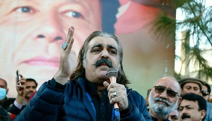 Former KP CM Ali Amin Gandapur addresses the media in Mansehra, KP, on Nov 27, 2024. — AFP/File