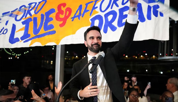 Zohran Mamdani gestures as he speaks during a watch party for his primary election, which includes his bid to become the Democratic candidate for New York City mayor in the upcoming November 2025 election, in New York City, US, June 25, 2025. — Reuters