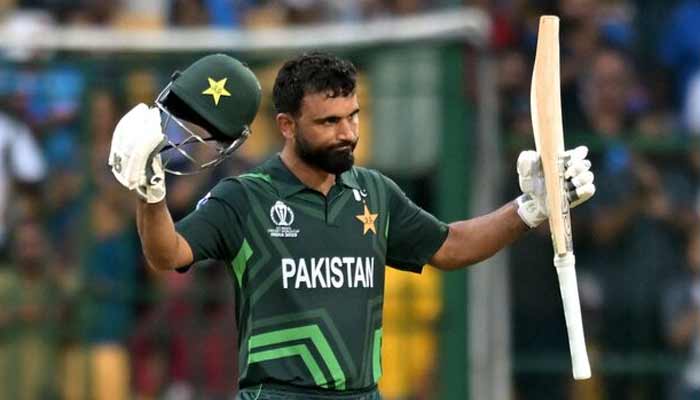 Pakistans Fakhar Zaman celebrates after reaching his century against New Zealand during ICC Cricket World Cup 2023, in M. Chinnaswamy Stadium, Bengaluru, India on November 4, 2023. — Reuters