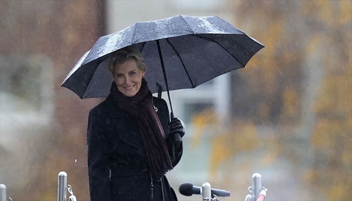 Duchess Sophie takes charge at base with her royal umbrella at attention