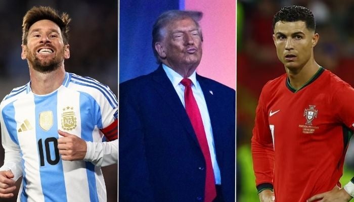 A collage of Argentina forward Lionel Messi, US President Donald Trump and Potugal forward Cristiano Ronaldo can be seen in this photo collage. — Reuters