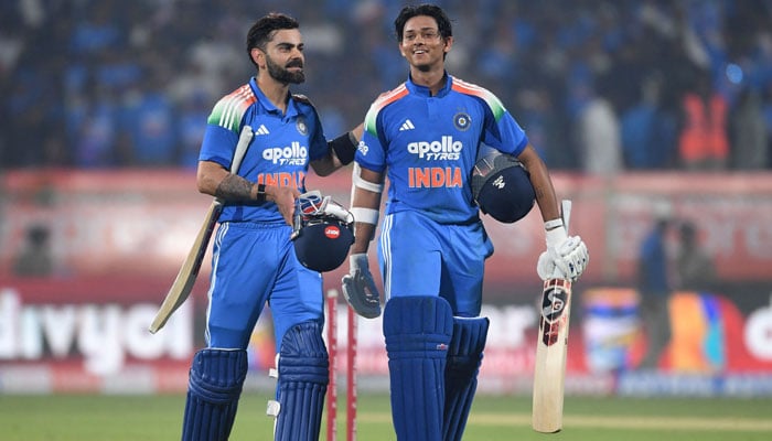 India’s Virat Kohli (left) and Yashasvi Jaiswal celebrate after winning the third one-day international cricket match between India and South Africa on December 6, 2025. — AFP
