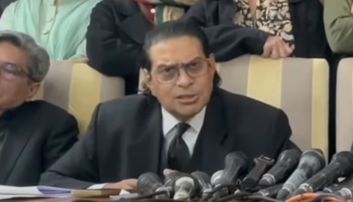 PTI Secretary General Salman Akram Raja addresses a press conference, December 6, 2025. — Screengrab via YouTube/Pakistan Tehreek-e-Insaf