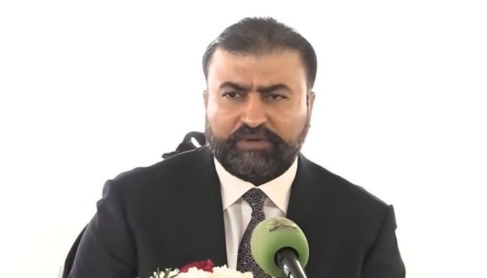 Balochistan Chief Minister Sarfraz Bugti addresses a press conference in Islamabad, December 7, 2025. — Screengrab via YouTube/Geo News