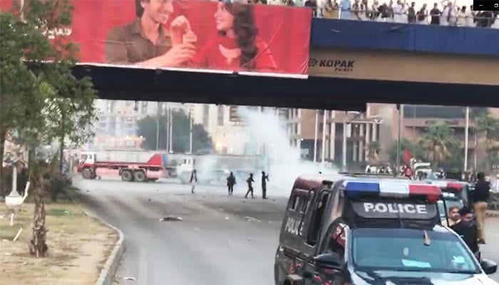 Police use shelling to disperse a Sindh culture rally in Karachi, December 7, 2025. — Screengrab via Video