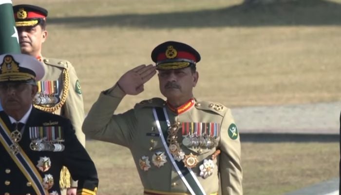CDF Field Marshal Asim Munir receives guard of honour at GHQ on December 8, 2025. — Screengrab via Geo News