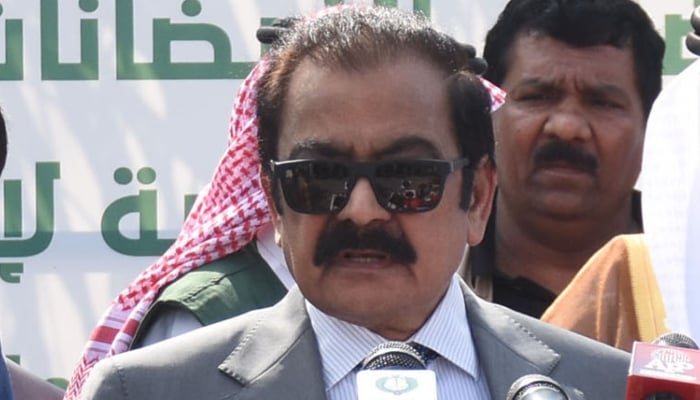 PMs Adviser Rana Sanaullah speaks to journalists in Islamabad, on August 20, 2025. — Online