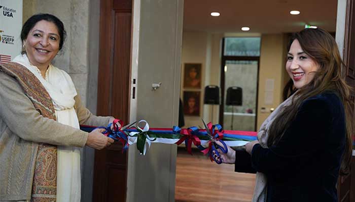 Minister of State for Education Wajiha Qamar (left) and US Charge dAffaires Natalie A Baker inaugurate new purpose-built headquarters of United States Educational Foundation in Pakistan (USEFP) in Islamabad on December 8, 2025. — APP