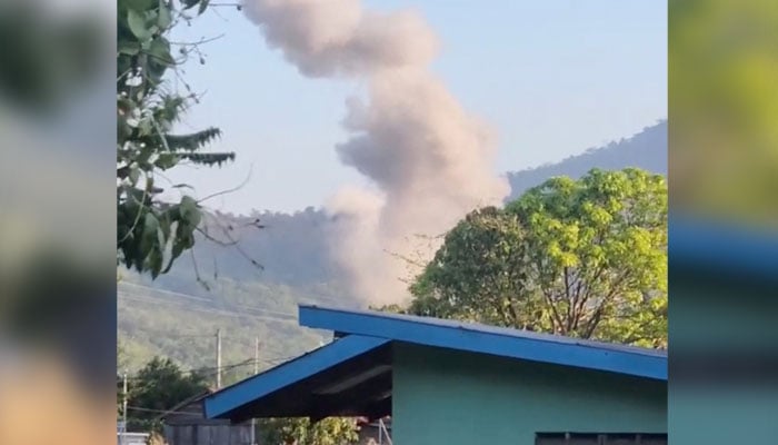 Smoke rises from the site, after Thailand launched air strikes along its disputed border with Cambodia, according to Thai army, in Choeteal Kong, Preah Vihear Province, Cambodia, in this screengrab obtained from social media video released on December 8, 2025. —Reuters