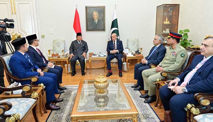 PM Shehbaz Sharif and Indonesian President Prabowo Subianto pictured during a bilateral meeting on December 9, 2025. — PID