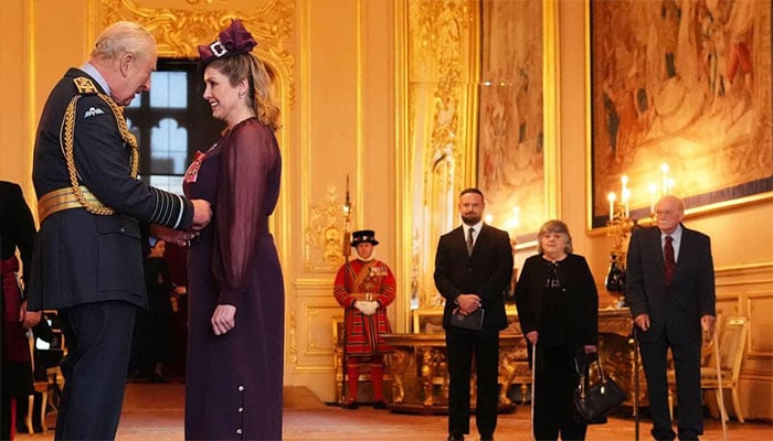 Penelope Mordaunt receives Damehood from King Charles at Windsor