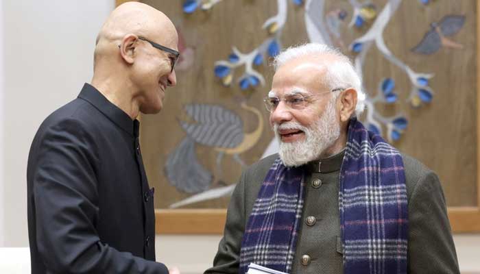 Indian PM Narendra Modi (right) meets Microsoft CEO Satya Nadella on December 9, 2025. — X@satyanadella