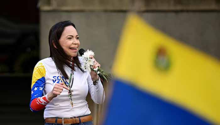 Venezuelan opposition leader Maria Corina Machado addresses supporters at a protest in Caracas, Venezuela, January 9, 2025. — Reuters