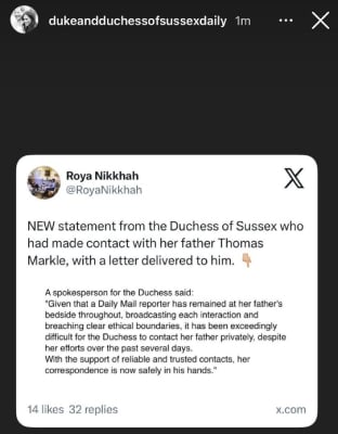 Meghan Markle breaks silence as she fulfils ailing fathers last wish