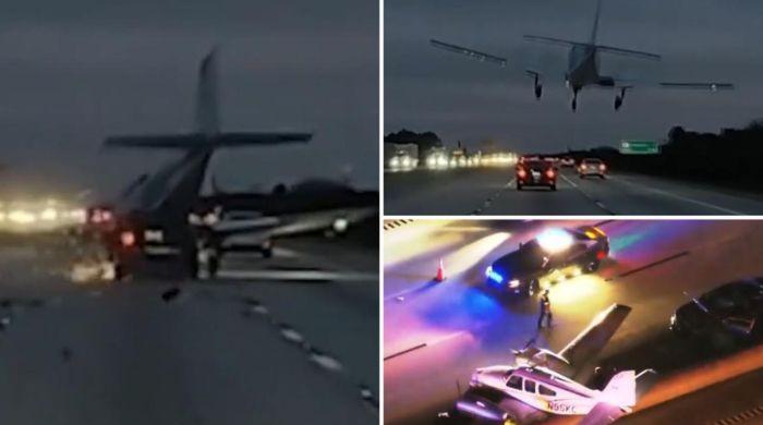 Plane crashes into moving car on Florida highway: Watch