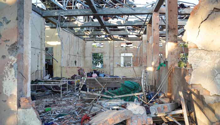 A hospital damaged in a Myanmar military air strike that killed more than 30 people at a hospital in Mrauk U, western Rakhine state on December 11, 2025. — AFP