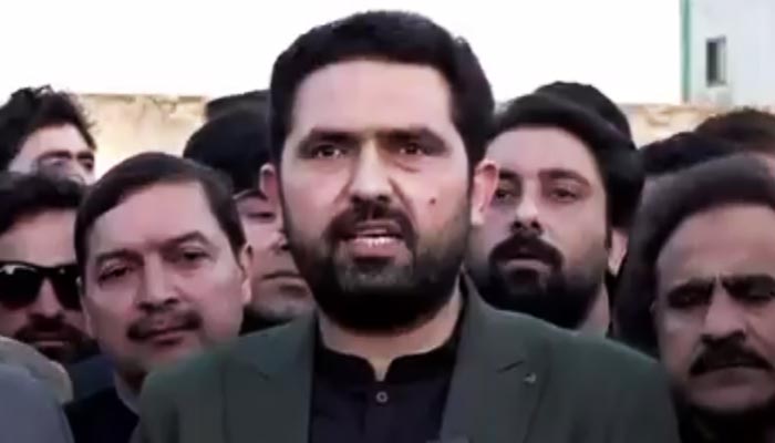 Khyber Pakhtunkhwa Chief Minister Sohail Afridi speaks to journalists near Adiala jail, Rawalpindi, December 11, 2025. — Screengrab via X/@PTIofficial